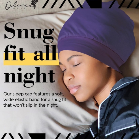 Lot of 4 - Satin Sleep Cap and Hair Bonnet for Sleeping - Overnight  - Purple - - Picture 6 of 10